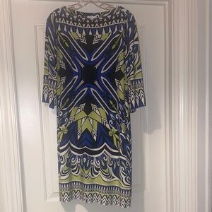 Donna Morgan Navy and Lime Geometric Dress